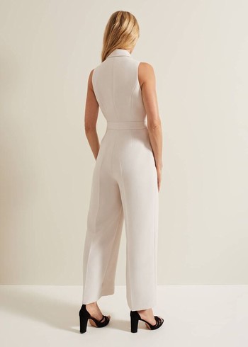 Phase Eight Clarissa Tux Wide Leg Jumpsuit White USA | 6142358-TO